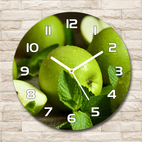 Reloj de cristal redondo Manzanas verdes