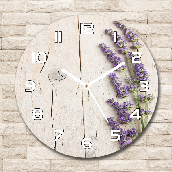 Reloj de pared redondo Lavanda sobre madera