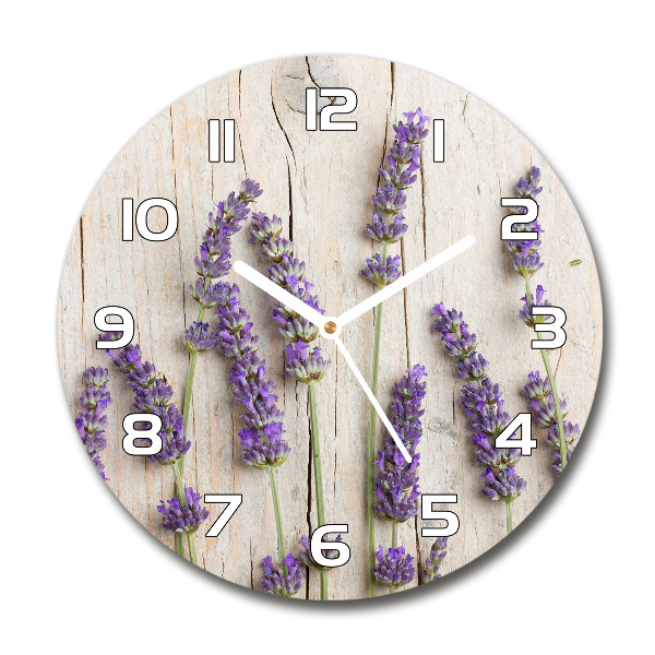 Reloj de cristal redondo Lavanda sobre madera
