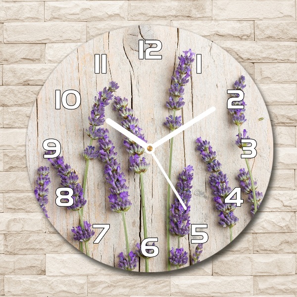 Reloj de cristal redondo Lavanda sobre madera