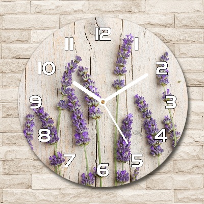 Reloj de cristal redondo Lavanda sobre madera