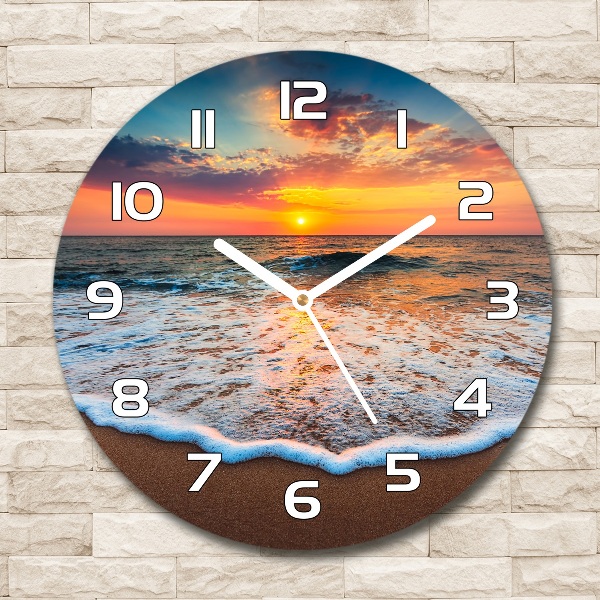 Reloj de cristal redondo Puesta de sol sobre el mar