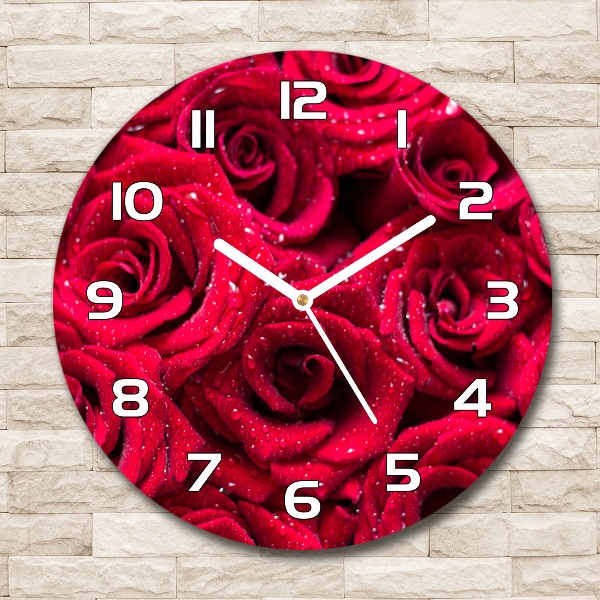 Reloj de pared redondo Gotas sobre rosas