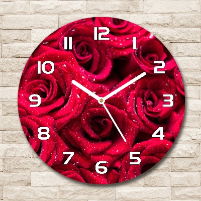 Reloj de pared redondo Gotas sobre rosas