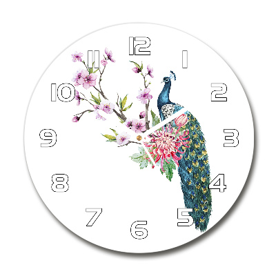 Reloj de pared redondo Pavo real y flores