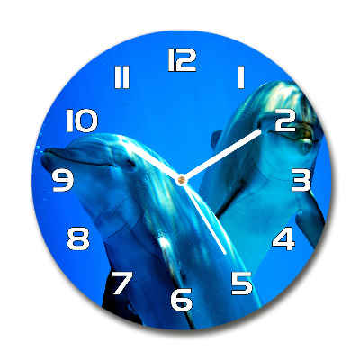 Reloj de cristal redondo Dos delfines