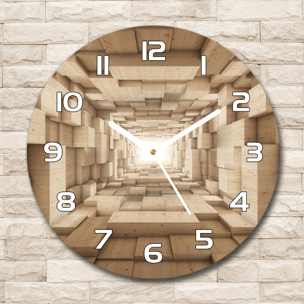 Reloj de cristal redondo Túnel de madera