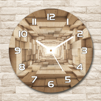 Reloj de cristal redondo Túnel de madera
