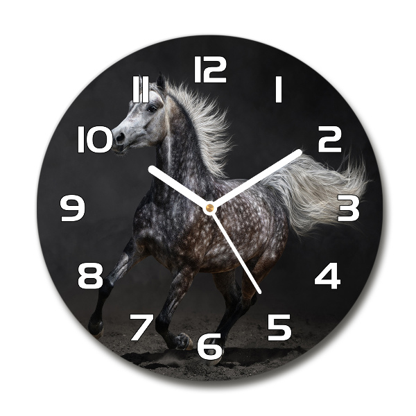 Reloj de cristal redondo Caballo árabe gris