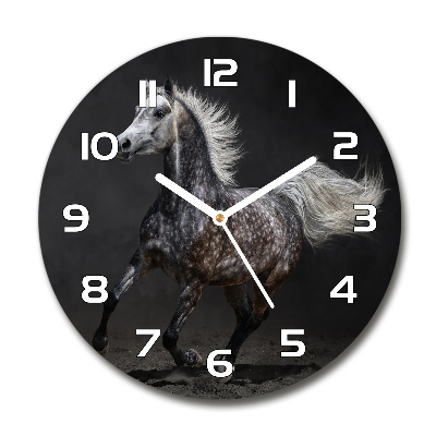 Reloj de cristal redondo Caballo árabe gris