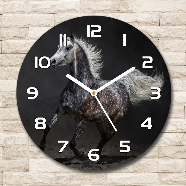 Reloj de cristal redondo Caballo árabe gris