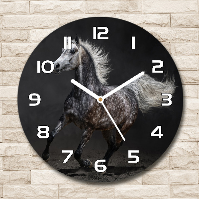 Reloj de cristal redondo Caballo árabe gris