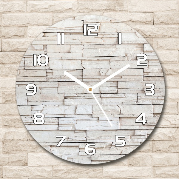 Reloj de cristal redondo Muro de piedra blanca