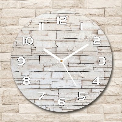 Reloj de cristal redondo Muro de piedra blanca