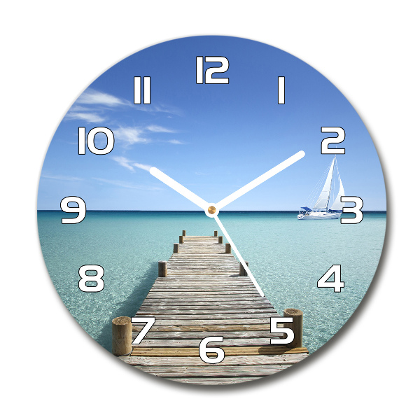 Reloj de cristal redondo Muelle de madera