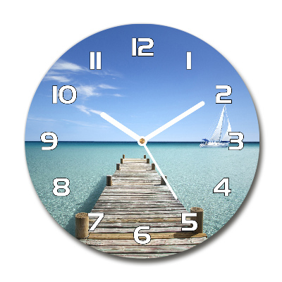 Reloj de cristal redondo Muelle de madera