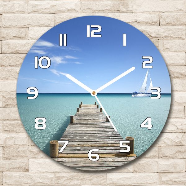 Reloj de cristal redondo Muelle de madera