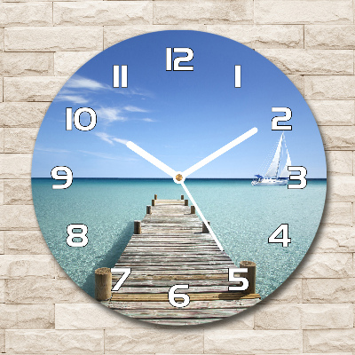 Reloj de cristal redondo Muelle de madera
