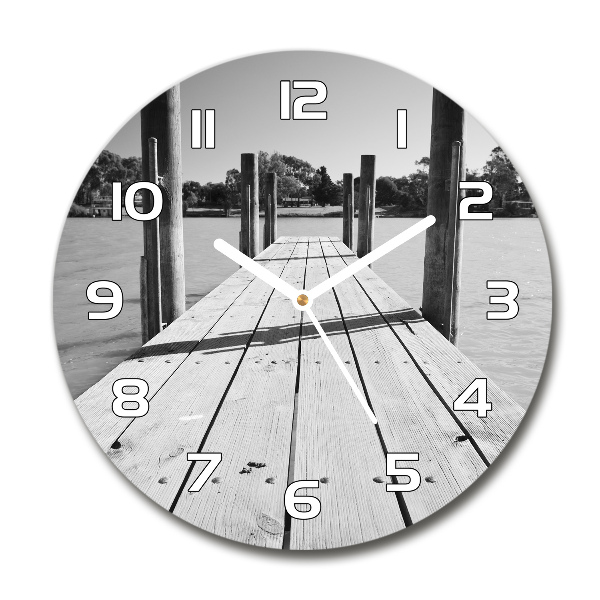 Reloj de cristal redondo Muelle de madera