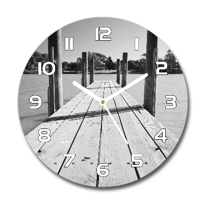 Reloj de cristal redondo Muelle de madera