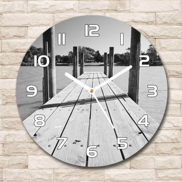 Reloj de cristal redondo Muelle de madera