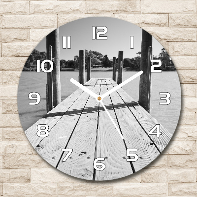 Reloj de cristal redondo Muelle de madera