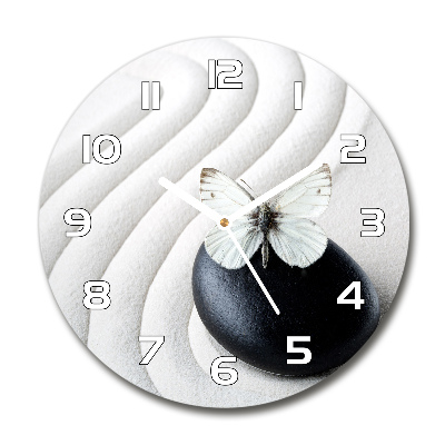 Reloj de cristal redondo Piedra zen y mariposa