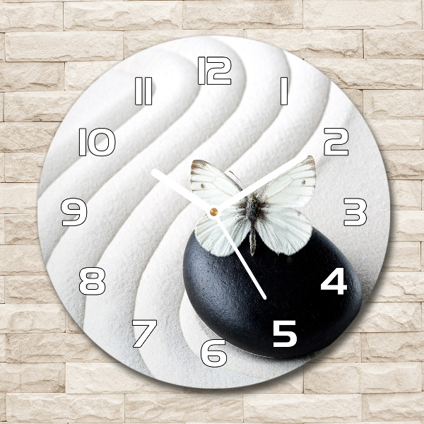 Reloj de cristal redondo Piedra zen y mariposa