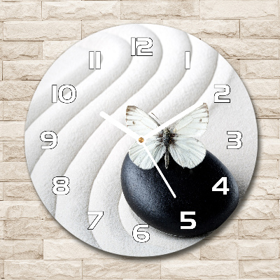 Reloj de cristal redondo Piedra zen y mariposa