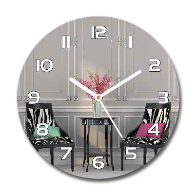 Reloj de cristal redondo Dos sillas