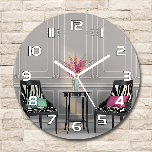 Reloj de cristal redondo Dos sillas