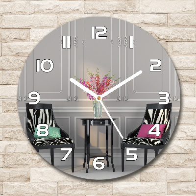 Reloj de cristal redondo Dos sillas