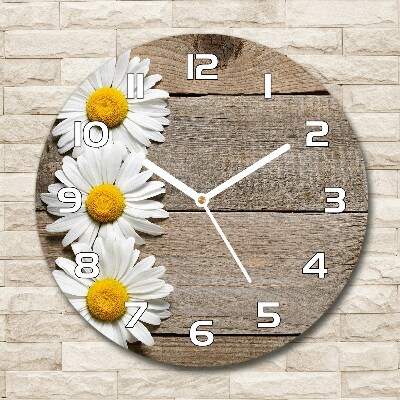 Reloj de cristal redondo Madera de margaritas