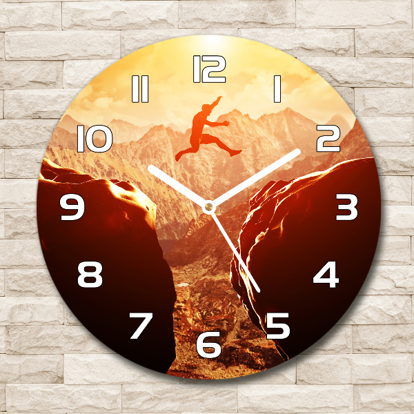 Zegar szklany okrągły Skok nad przepaścią