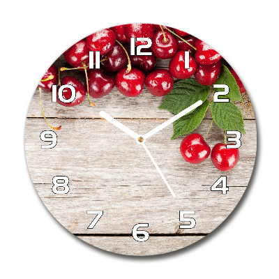 Reloj de cristal redondo Cerezas en madera