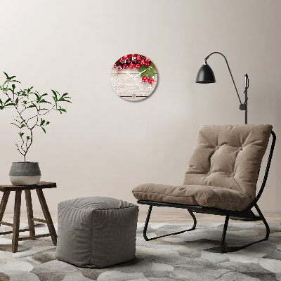 Reloj de cristal redondo Cerezas en madera