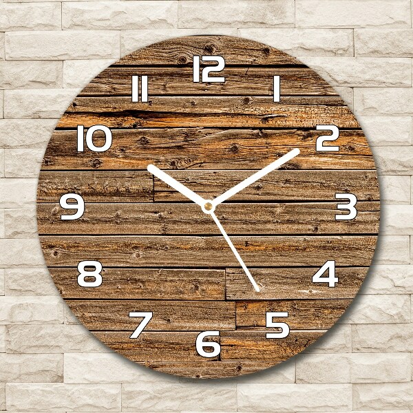Reloj de cristal redondo Pared de madera