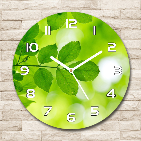 Reloj de cristal redondo Hojas verdes