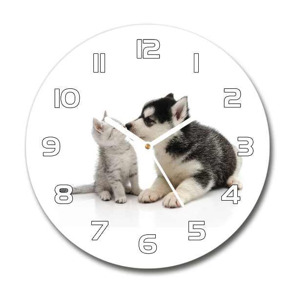 Reloj de cristal redondo Perro y gato