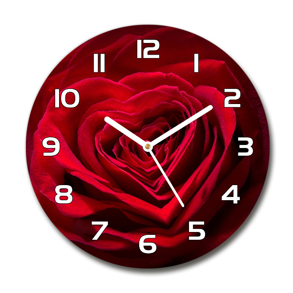 Reloj de pared redondo Corazón de rosa roja
