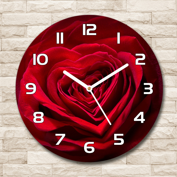 Reloj de pared redondo Corazón de rosa roja