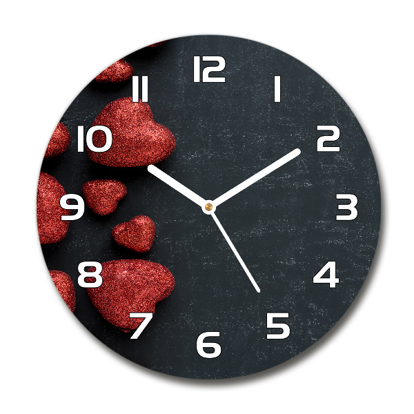 Reloj de cristal redondo Corazones en el tablero