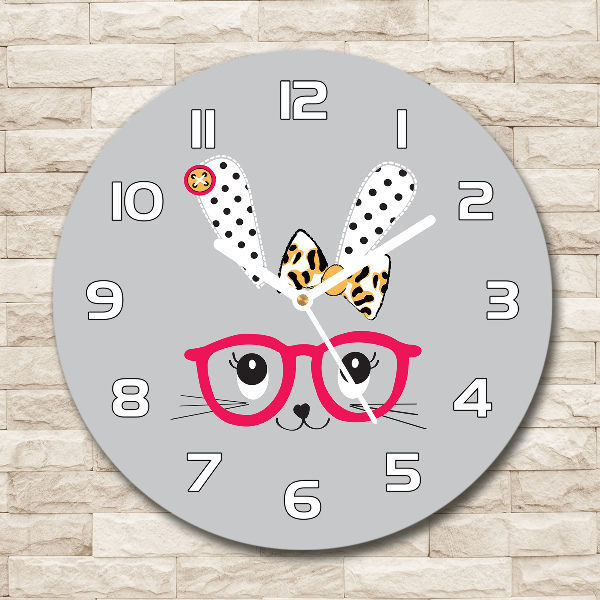 Reloj de pared redondo Conejo con gafas