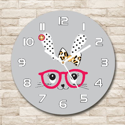 Reloj de pared redondo Conejo con gafas