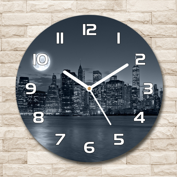 Reloj redondo pared Nueva York de noche