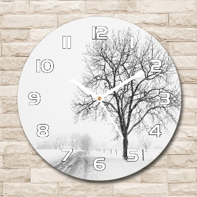 Reloj de cristal redondo Árbol en invierno