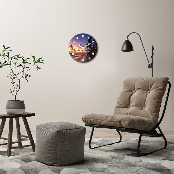 Reloj redondo pared Atardecer en la playa