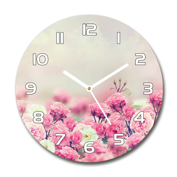 Reloj de cristal redondo Flores de rosa silvestre