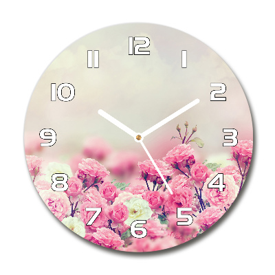 Reloj de cristal redondo Flores de rosa silvestre
