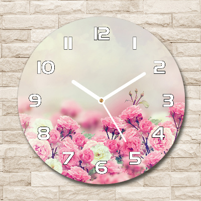 Reloj de cristal redondo Flores de rosa silvestre
